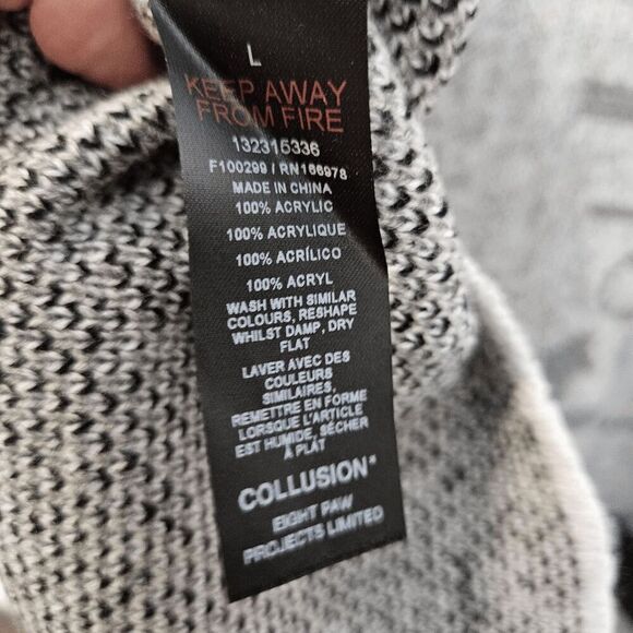 Collusion Jacquard Oversized Sweater Crew Unisex Black/Gray Size Large - Picture 4 of 4